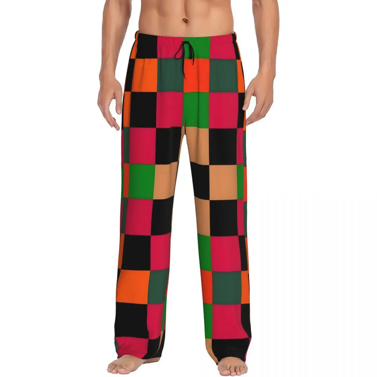 Custom Checker Pajama Pants for Men Colorful Print Sleepwear Lounge Sleep Bottoms Stretch with Pockets
