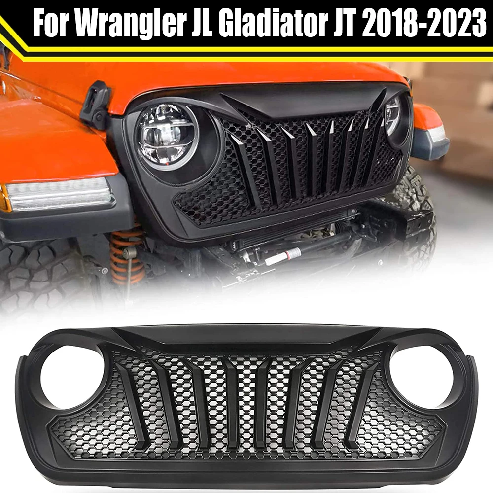 

Racing Grille Bumper Upper Grills Mesh Cover Wiht LED Light For Jeep Wrangler JL Gladiator JT 2018-2023 Exterior Accessories