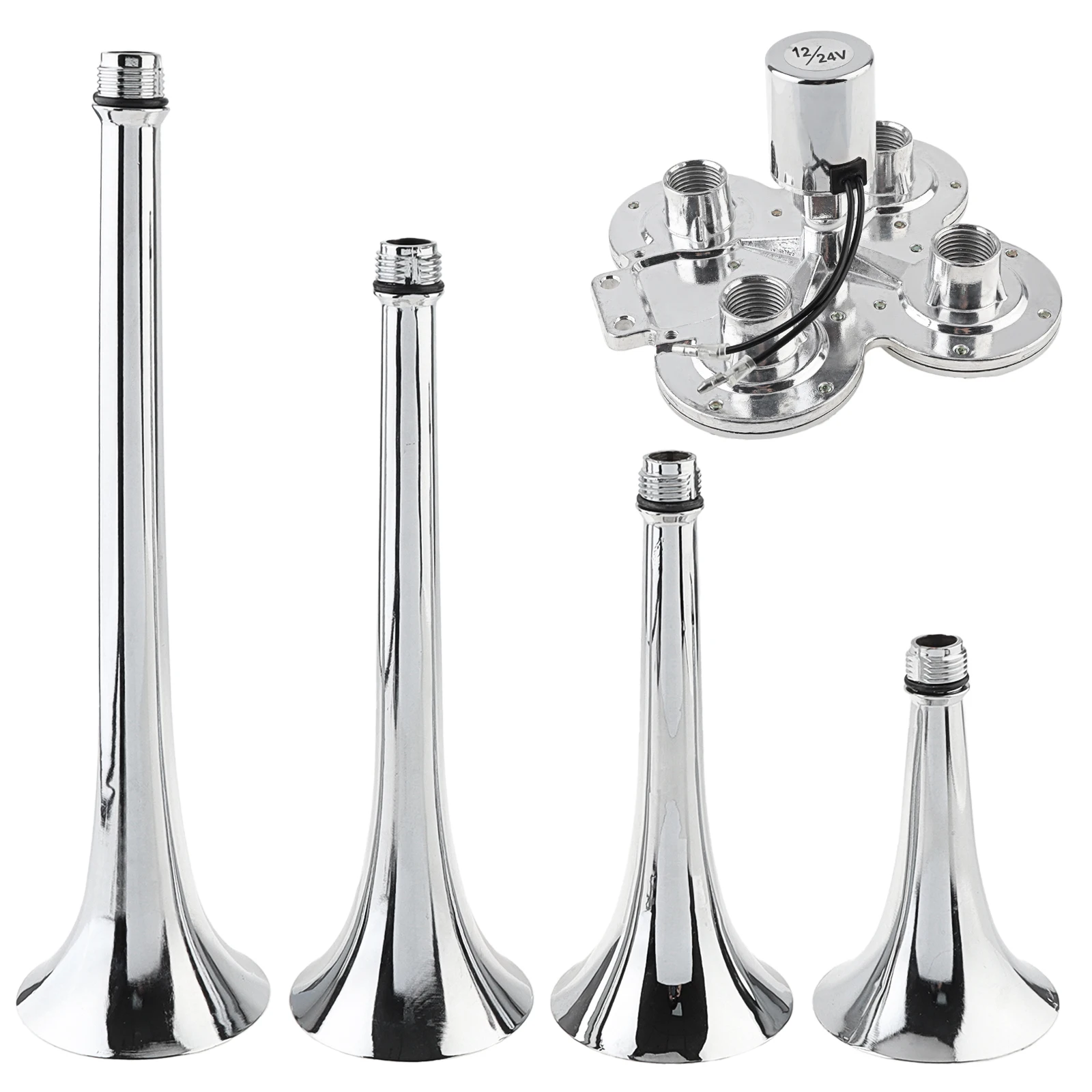 12V / 24V 150db Super Loud Four Trumpet Air Horn for Car Vehicle Truck Train Boat, Robust Auto Car Air Horn