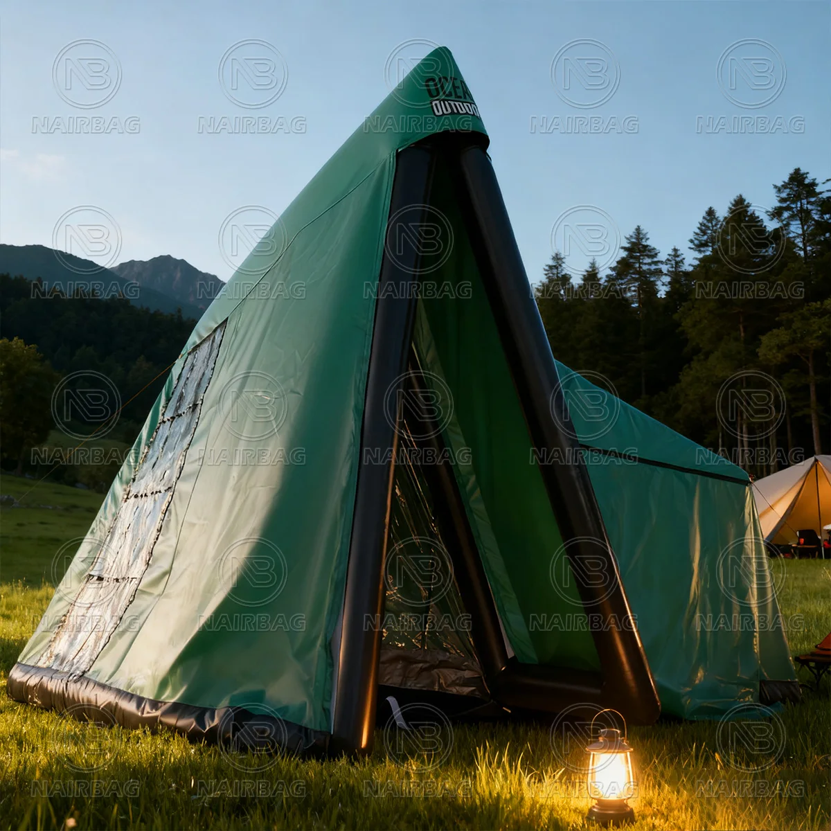 خيمة تخييم عائلية قابلة للنفخ مع مضخة - خيمة تخييم خارجية مقاومة للماء ومضادة للرياح في الفصول 4 م × 3.8 م × 3 م #6