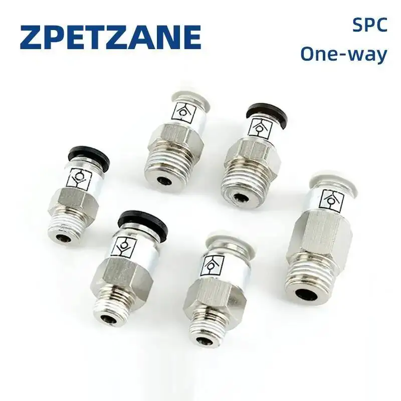 5pcs One-way Valve SPC6-02 Pneumatic Fittings Brass Nickel Plated External Thread Straight Through Quick Connector 4/6/8/10/12mm