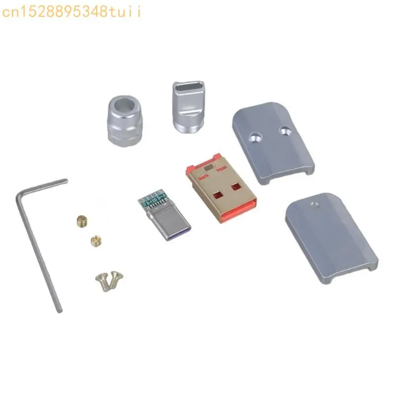 

Y4QF 1 Set DIY USB to Type C Charging Connector Aluminum Alloy Shell Male Plug Connection Adapter for DIY Cable Repair