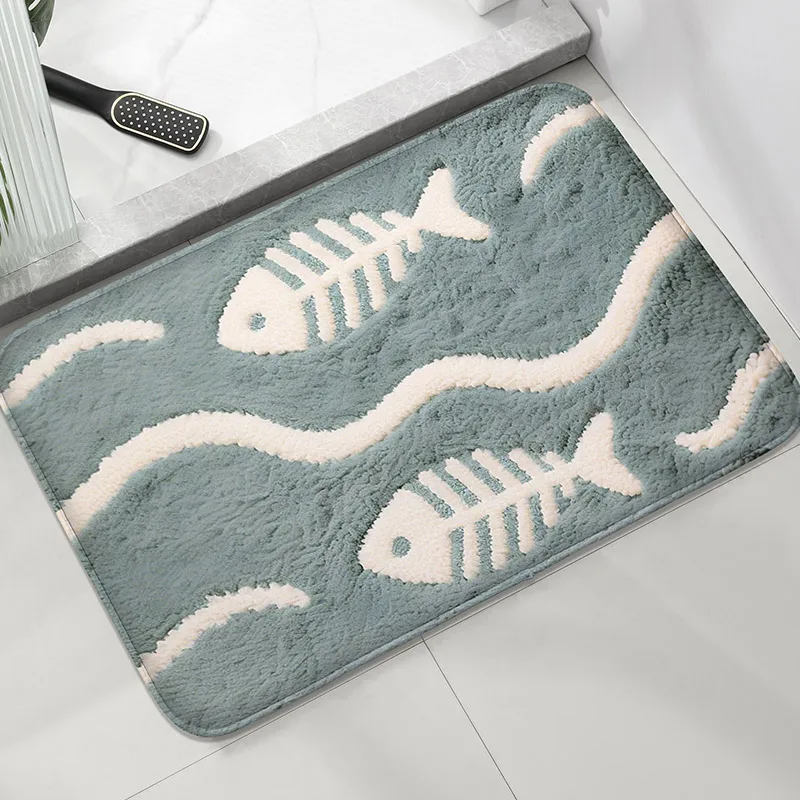 Wasserabsorbierende Fußmatte mit Fischmuster, Heimdekoration, kleiner Teppich für Duschraum, Waschbeckenmatte, weich und bequem