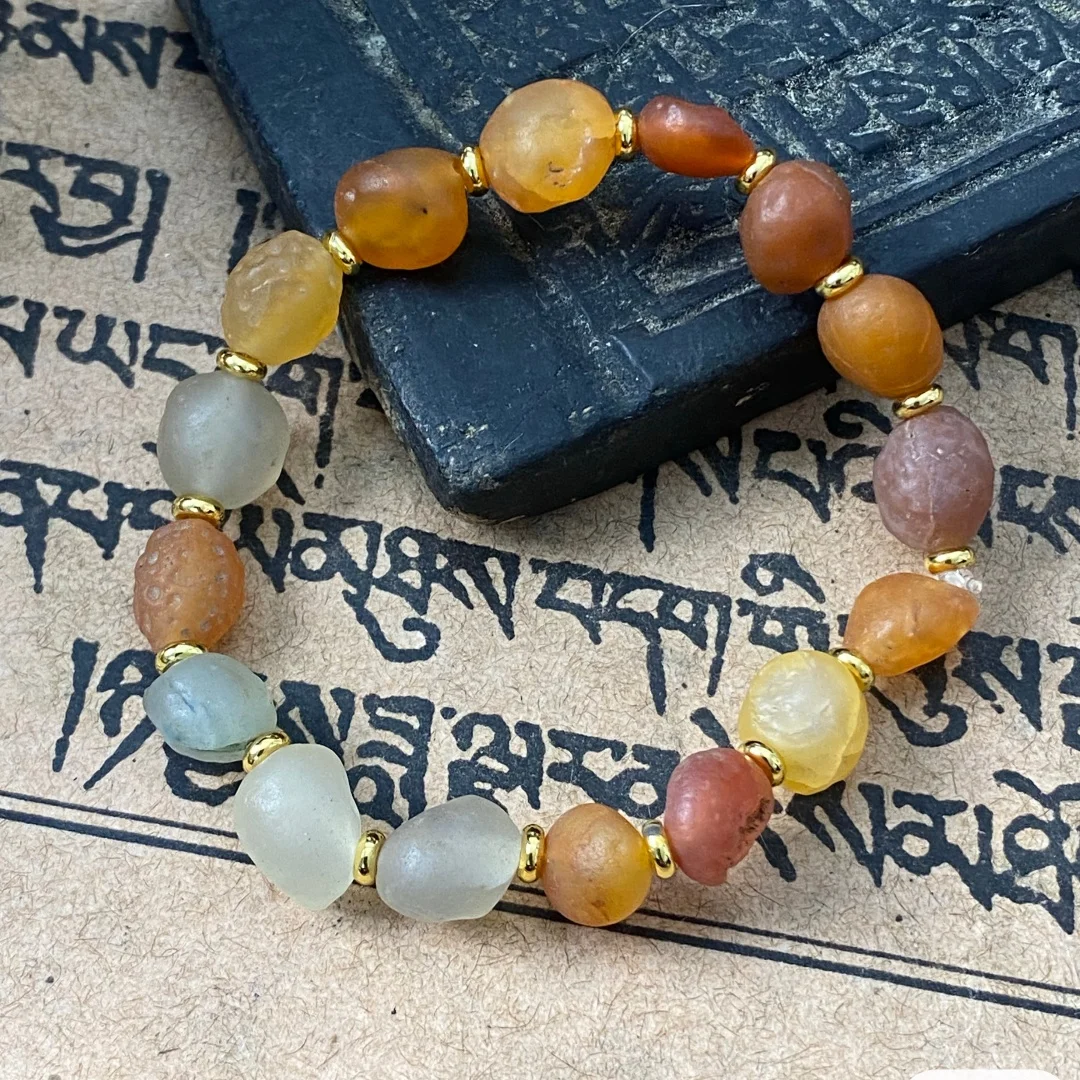 1pcs/lot Special rare collectible gourd-shaped bracelet with candy-colored agate beads, symbolizing luck and prosperity