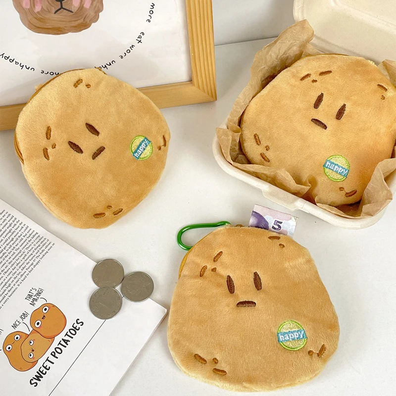 

1 Pcs Cute Cartoon Potatoes Coin Purse Plush Keychain Pendant Portable Wallet Earphone Lipstick Hairpin Zipper Storage Bag