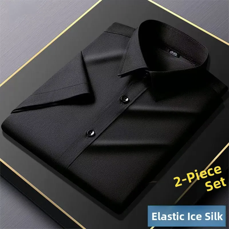 Elastico in seta di ghiaccio ort Sve da uomo irt Slim Fit Casual Busin Sle Summer Faionable Fibra di poliestere Bianco irt