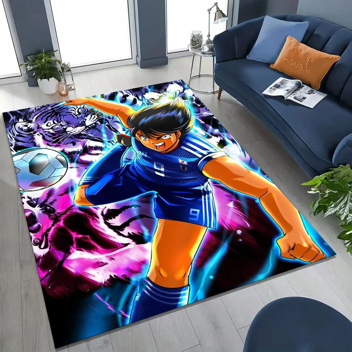 

Cartoon Captain Ozora Tsubasa Football Rug for Bedroom Living Room Sofa Home Doormat Decor, Large Kids Play Non-slip Floor Mat