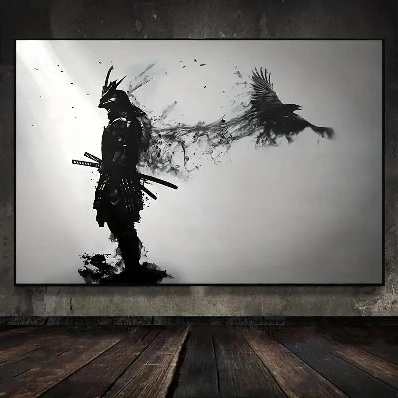 1pc Schwarz Und Weiß Japanische Samurai Mann Poster Und Druck Wand Kunst Leinwand Malerei Kunstwerk Für Wohnzimmer Cuadros decor