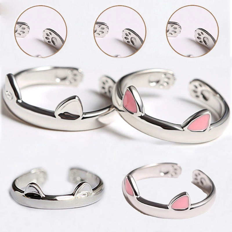 Cute Ring Cat Ear Finger Rings for Girls Open Design Fashion Ring Jewelry for Women Child Gift Adjustable Cat Claw Ring Jewelry