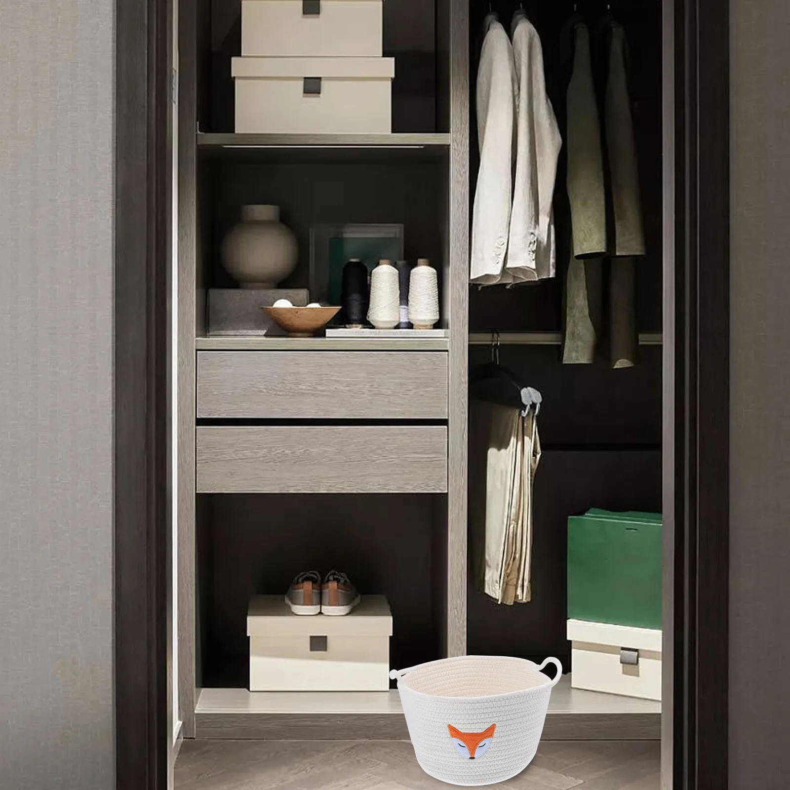 

Woven Baskets for Storage Cotton Rope Basket Small Round Table Organizer Folding Basket Decorative Bowl for Desk Cabinet
