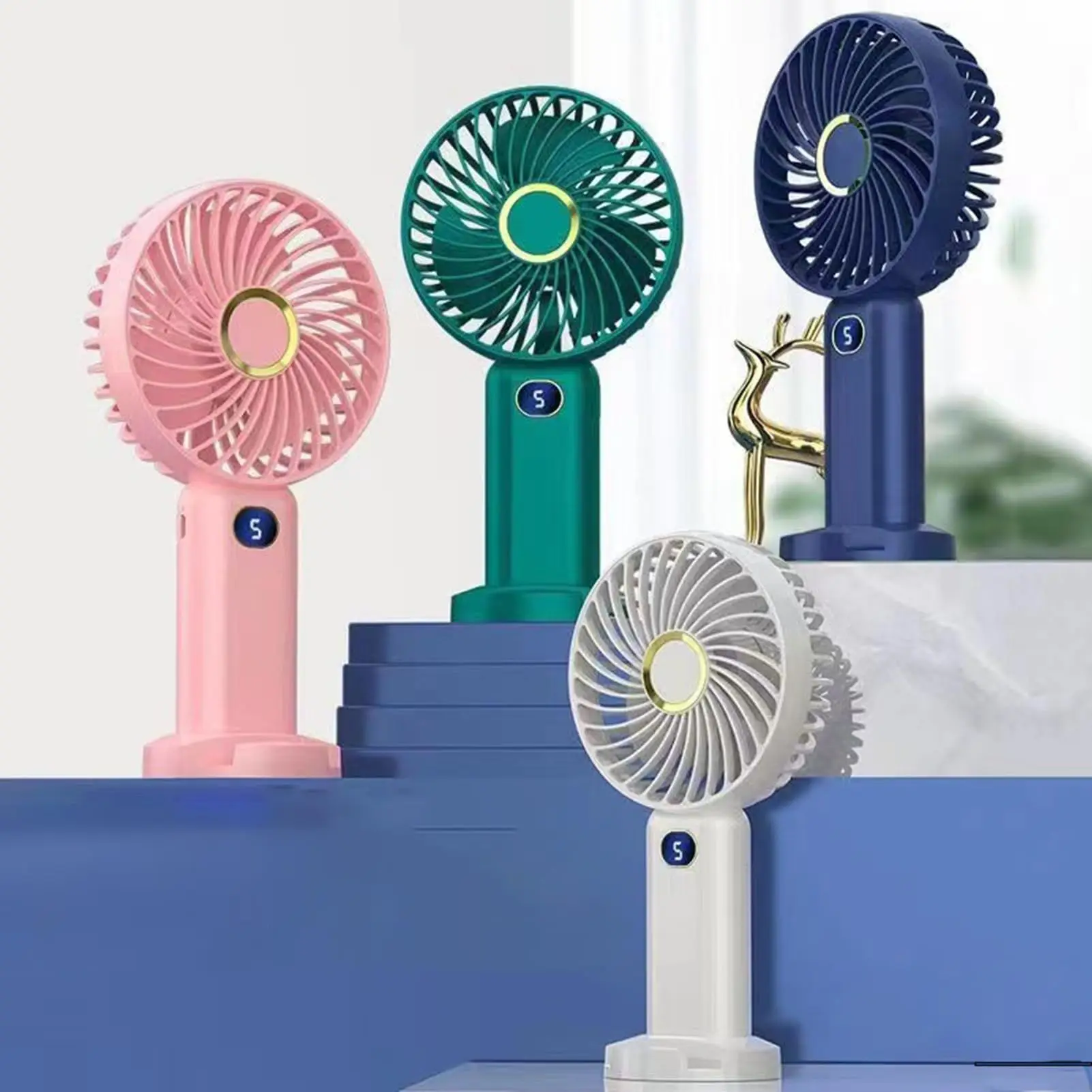 Portable Fan Digital Display 1200mAh Battery Capacity Usb Rechargeable Speed Adjustable Handheld Fans Air Conditioner Cooling