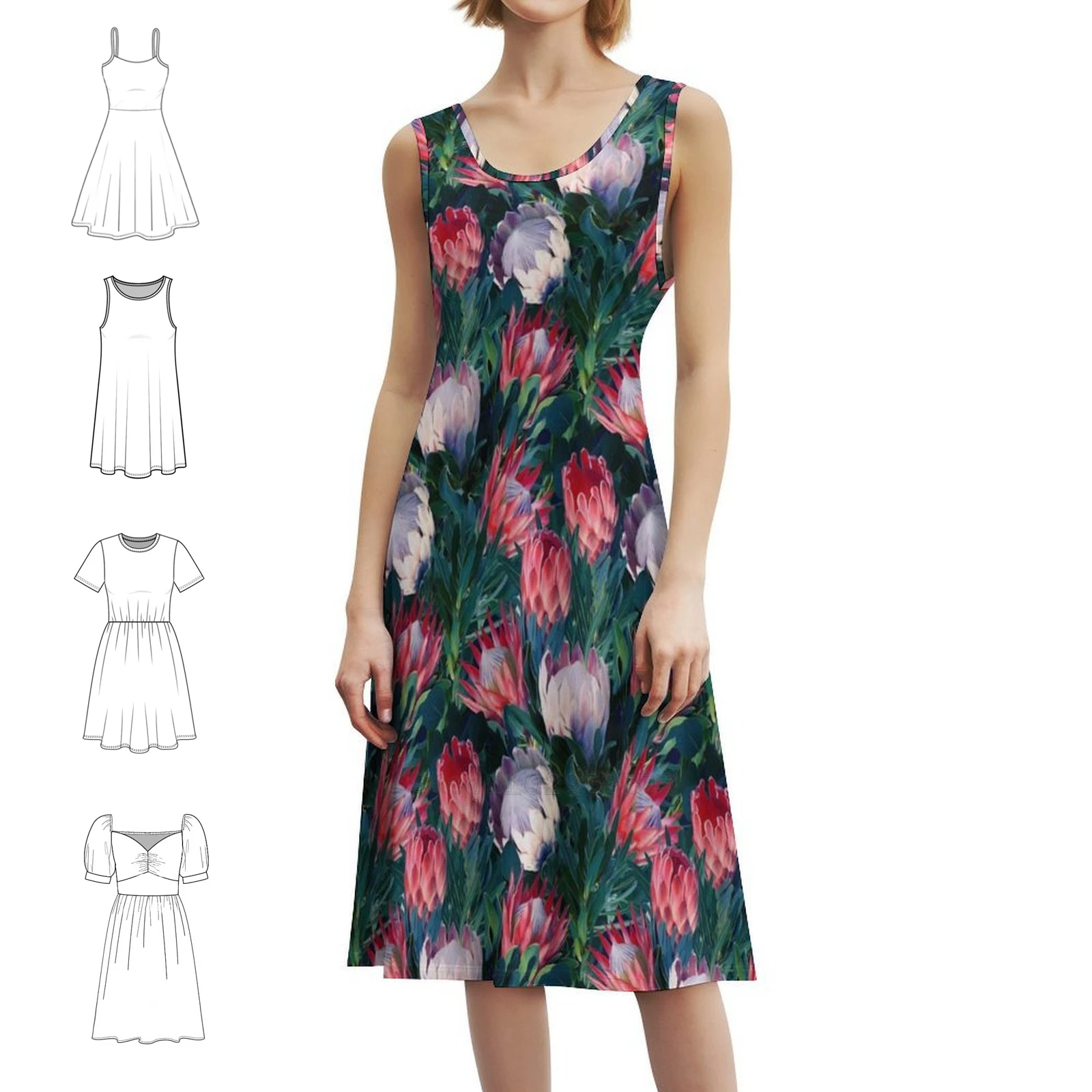 فستان نباتي من Lush Protea بأوراق خضراء زرقاء مثير لقضاء العطلات للنساء على الشاطئ وحفلات أعياد الميلاد فستان قصير King Protea Proteas