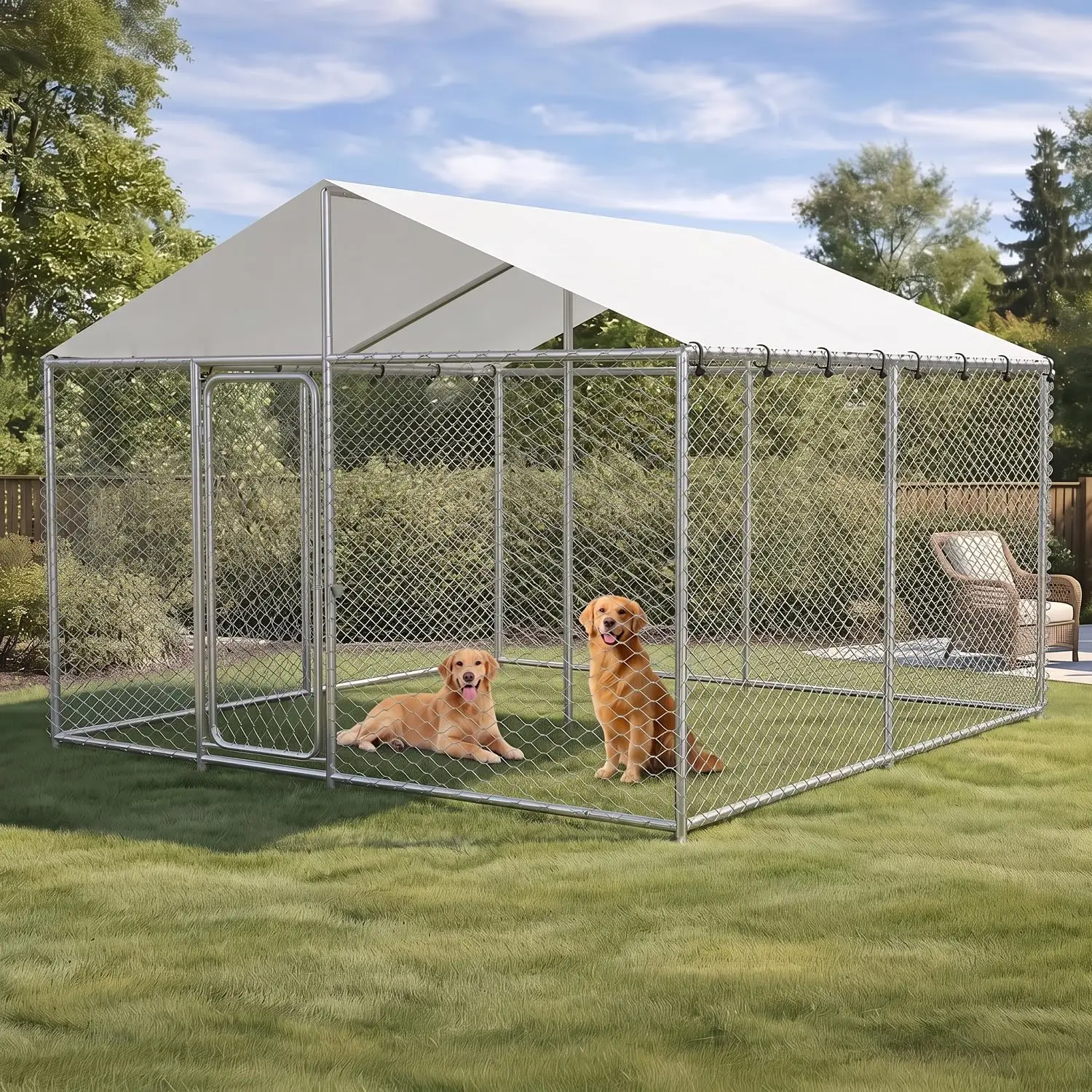 10x10FT Heavy Duty Outdoor Dog Kennel with Waterproof Roof, Security Lock, Backyard Pen & Small Animal Enclosure, Customized