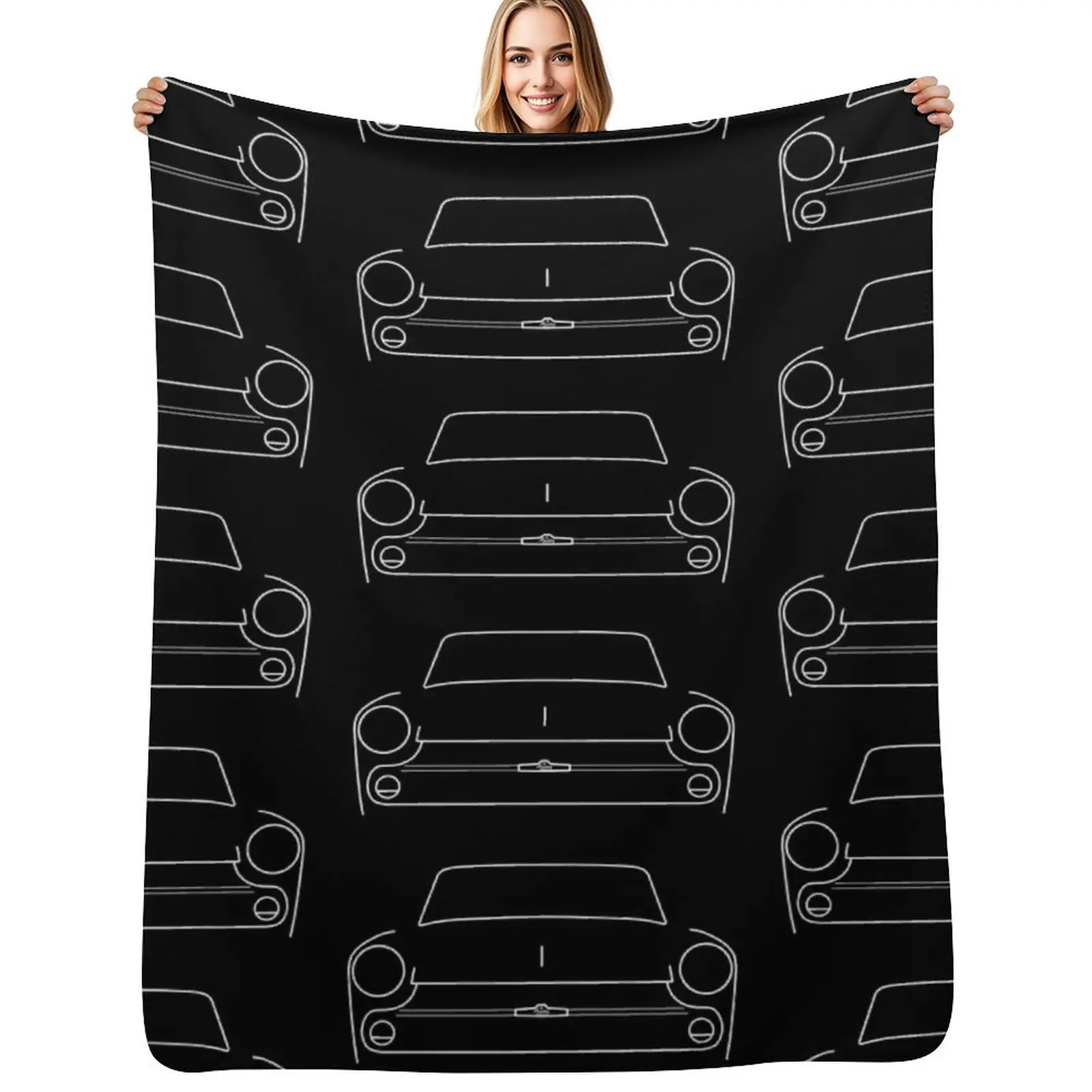 Austin Cambridge A60 classic car outline graphic (white) Throw Blanket Soft Solid Color Blanket for Couch Bed
