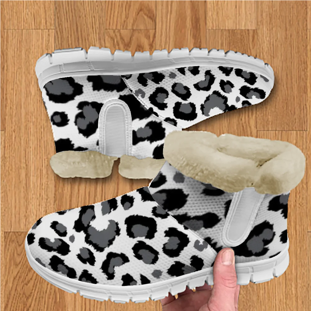 

Black leopard print men's and women's cotton boots plush warm mesh indoor short boots