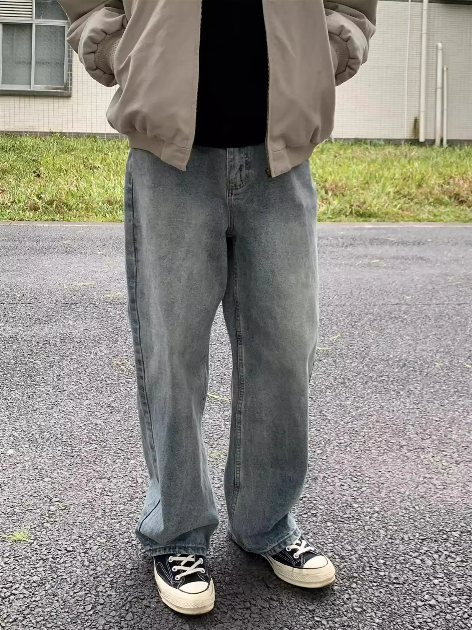 

Американские ретро-джинсы свободного прямого кроя, повседневные брюки для мужчин, модные, универсальные, из денима, для молодежи, на все сезоны