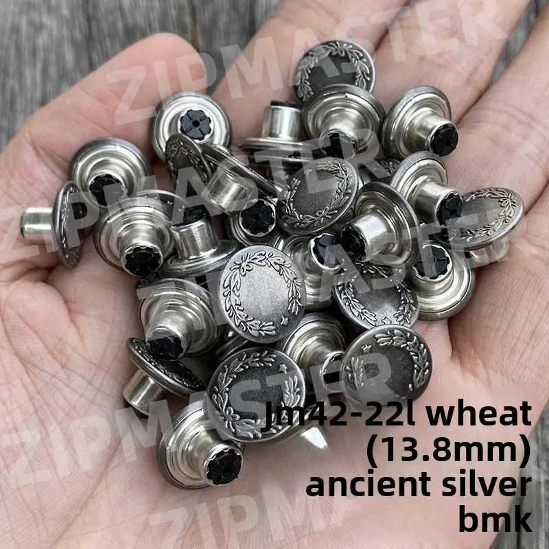 

YKK I-shaped Buckle, Wheat Ear Denim Buckle, Jacket and Jeans Buckle Waist Buckle, Clothing Accessories JM42 Ancient Silver 14mm