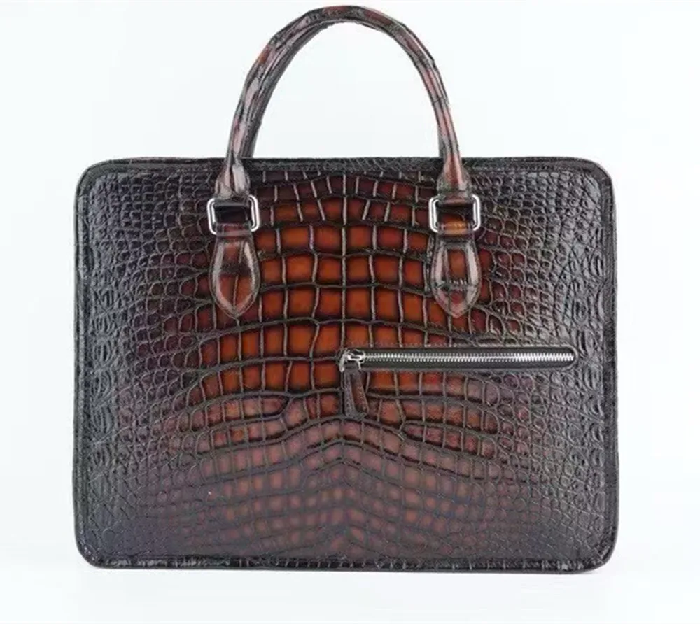 2026 Genuine Crocodile Leather Briefcase, Men's Business Style, Handmade, Vintage Color, Men's Exclusive Bag, Single-Layer