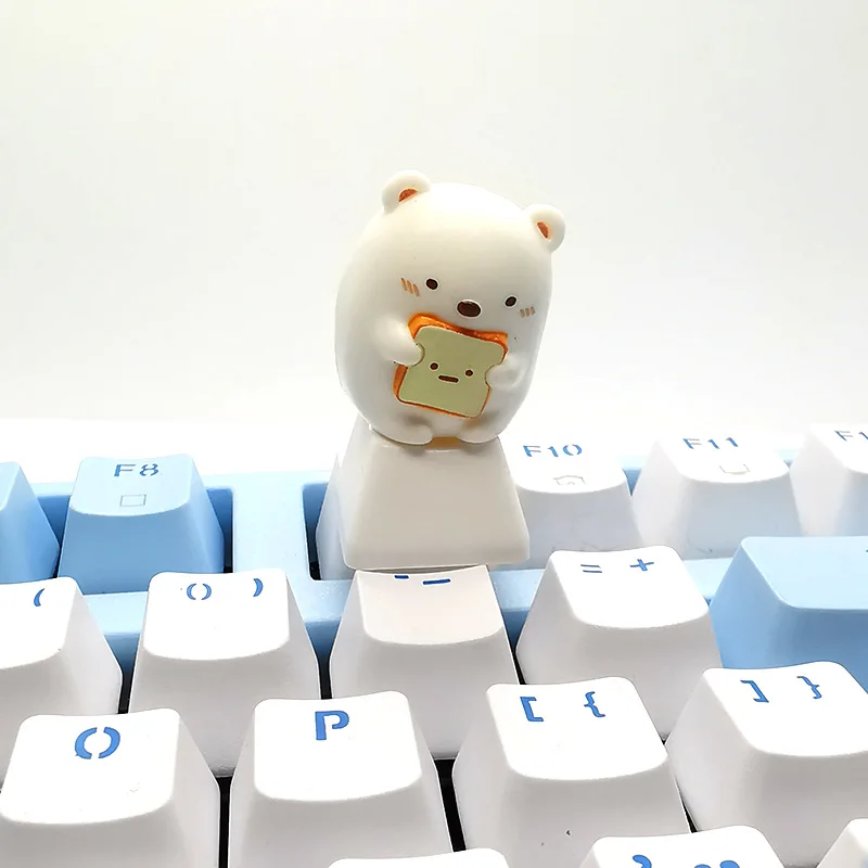 Sumikkogurashi-teclas de Material de resina para teclado mecánico, accesorios de animales bonitos, MX Switch, originales, favoritos de las niñas