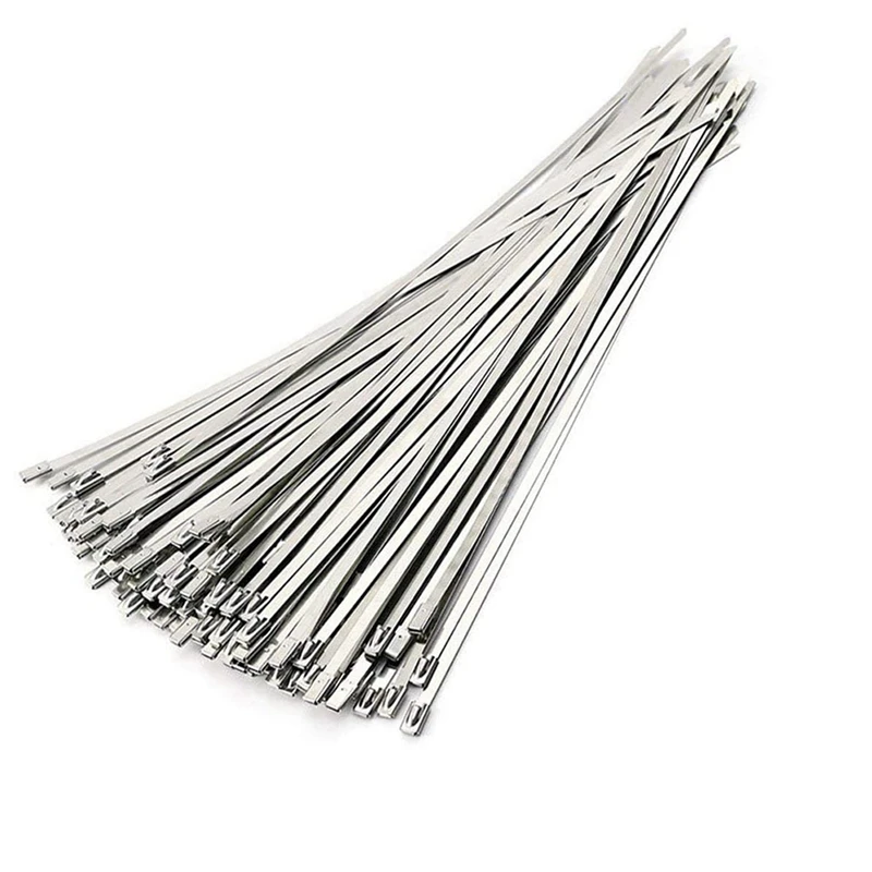 

Stainless Steel Cable Ties, 300 Pcs 7.9 Inches Heavy Duty Self-Locking Cable Zip Ties, Metal Exhaust Wrap Locking Ties