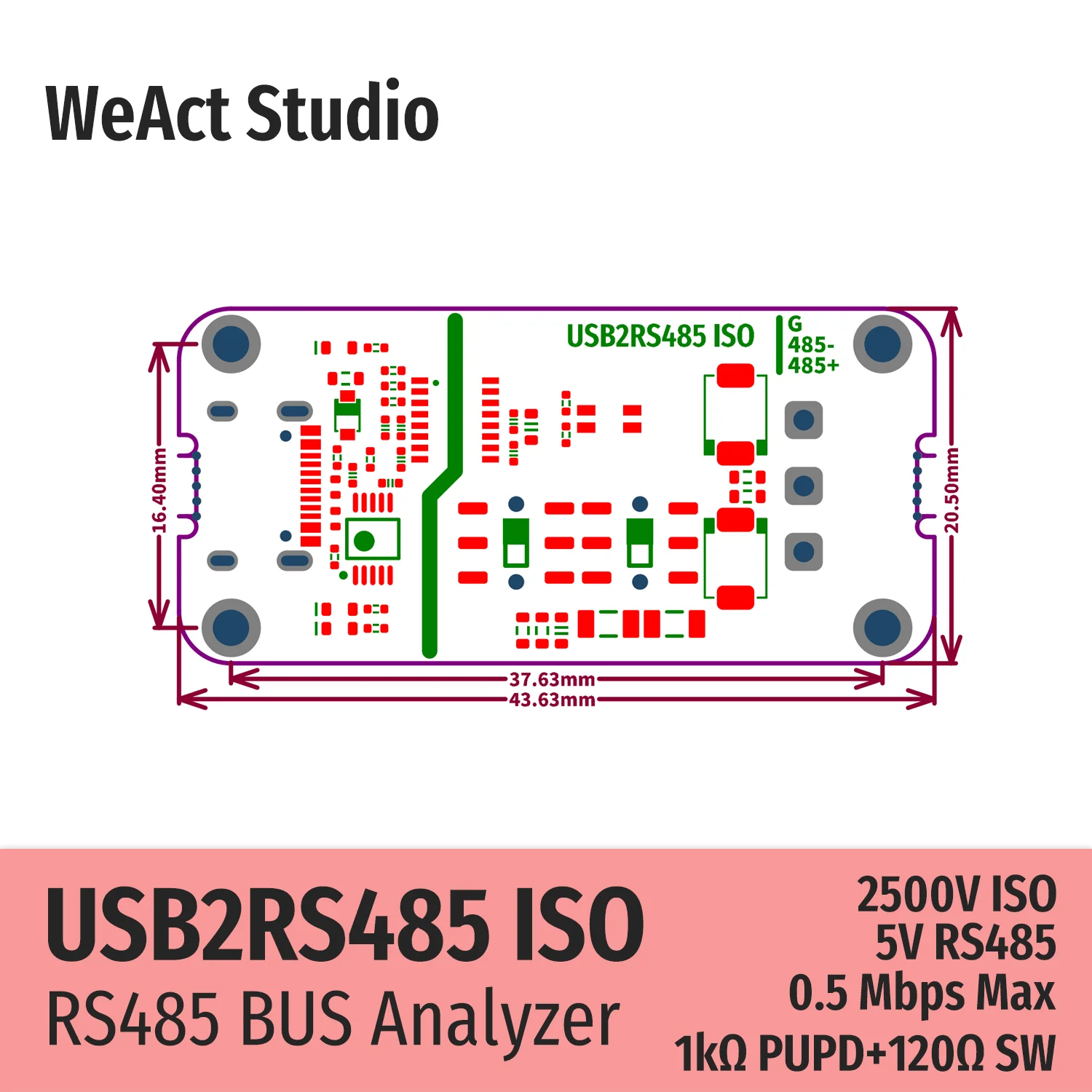 WeAct USB To RS485 485 Converter Module ISO RS485BUS Analyzer 1KΩ 120Ω Switch High Reliability Industrial