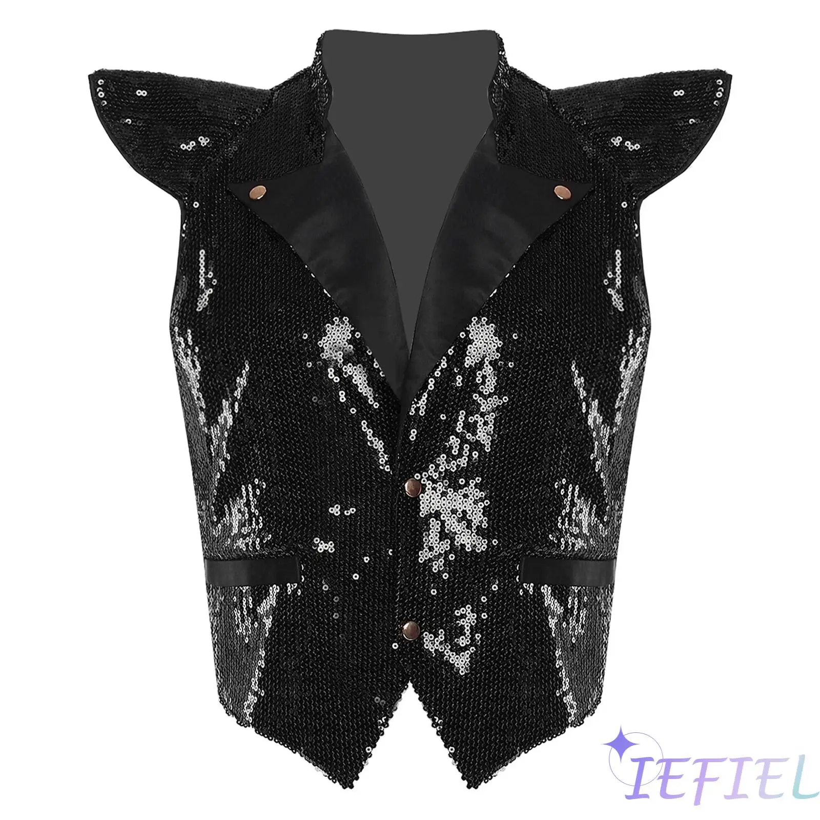 

Elegant Mens Jazz Ballroom Dance Vest Costume Allover Sequin Fly Sleeves V Neck Sleeveless Fully Lined Tank Top Fashion Clubwear