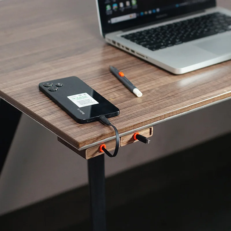 Extendable Charging Cord Holder Walnut Cable Organizer Self-Adhesive Desk Wire Management for Phone Laptop Minimalist Cord Clip