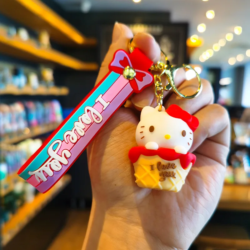 Sanrio Hello Kitty Ransel Gantungan Kunci Kawaii Kartun Kuromi Mobil Gantungan Kunci Melody Cinnamoroll Tas Anak Perempuan PVC Liontin Perhiasan