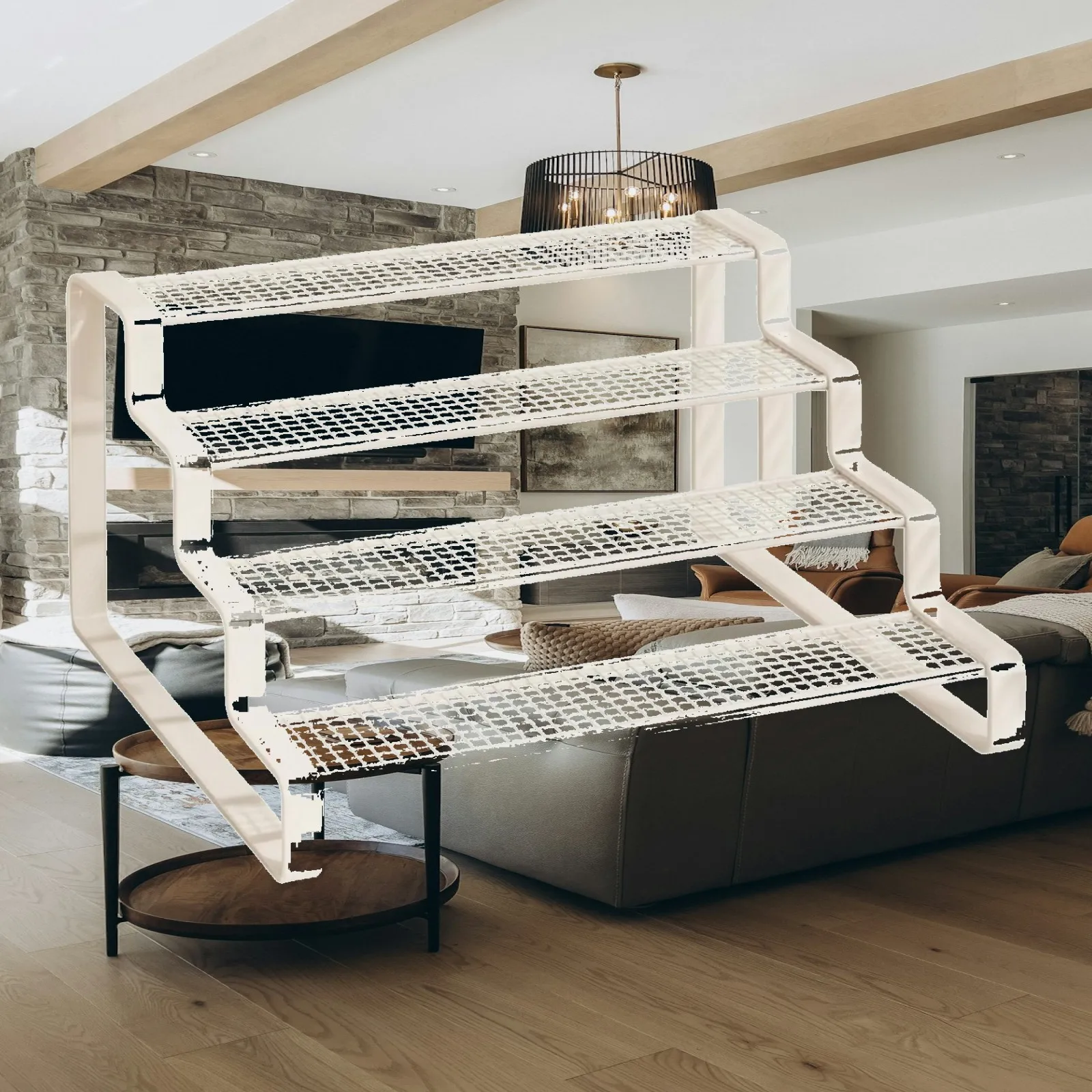 Four-Tier Plant Display Rack Modern Stepped Plant Shelf with Wire-Grid Shelves Planter Display Shelving Unit Slim Sturdy