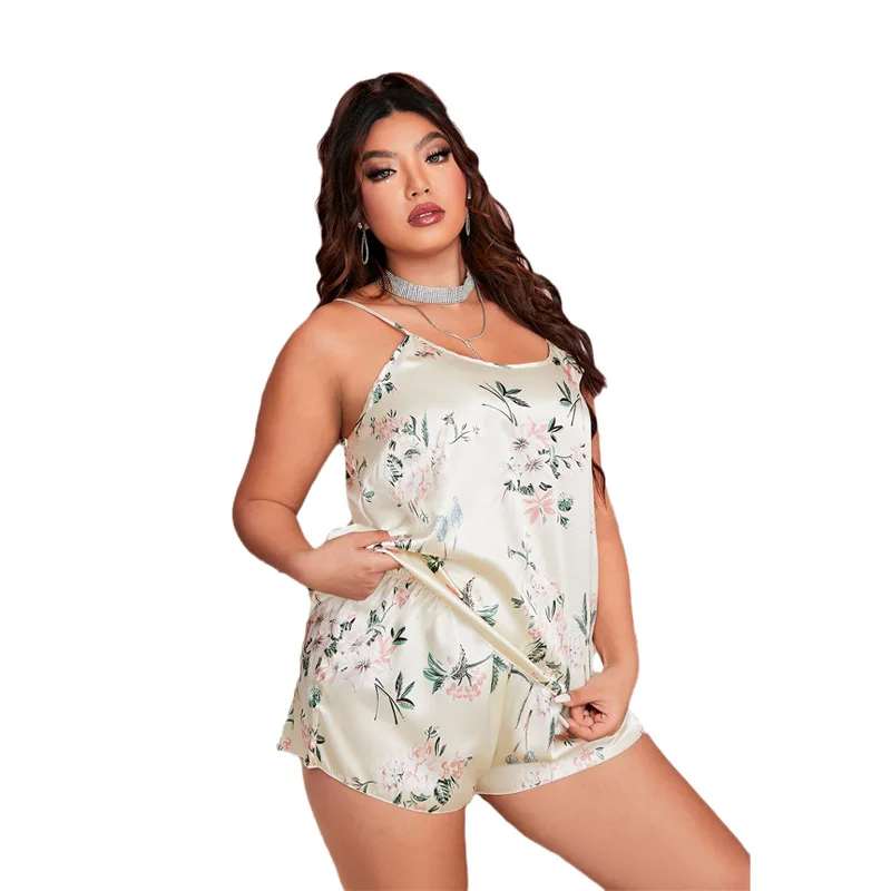 Summer New Print Sexy Suspenders Pajamas Ladies Plus Fat Plus Size Fashion Simple Casual Backless Home Clothes