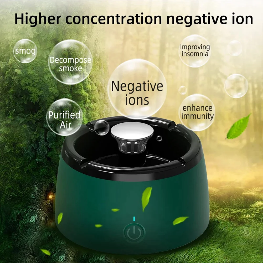 Smokeless Home Ashtray, Rechargeable Ashtray for Car Indoor Outdoor Home Office (Green)