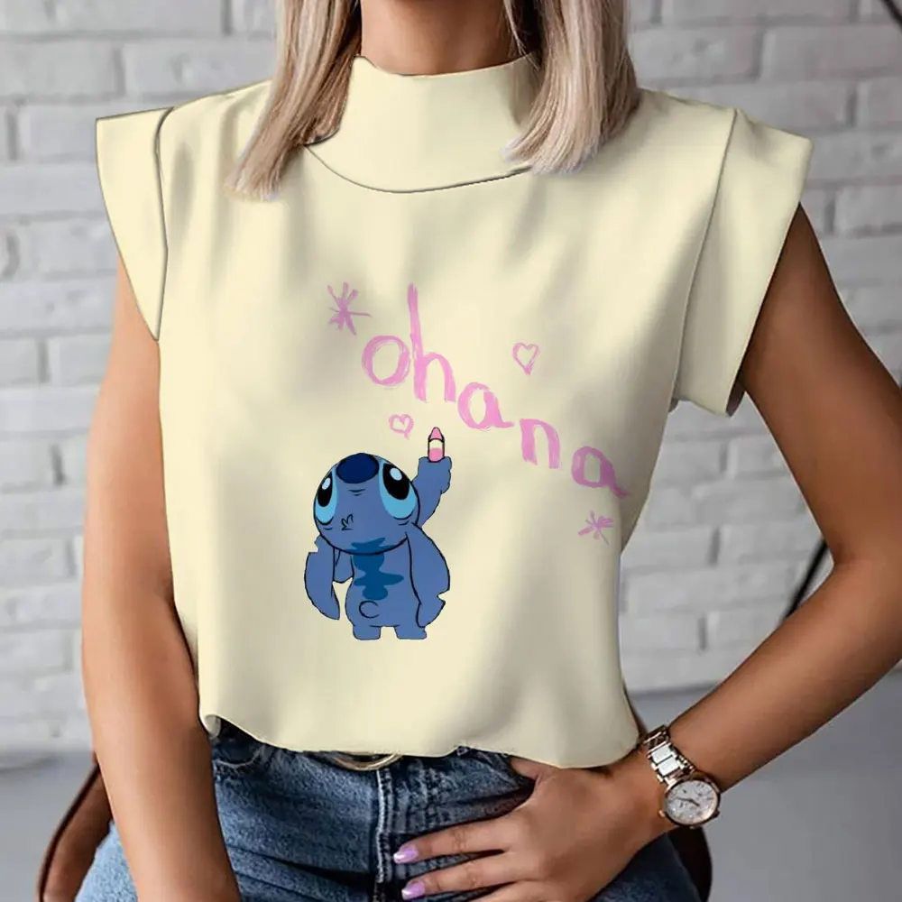 Summer women's T-shirt fashionable and comfortable casual short-sleeved Star and Stitch cartoon female high-neck T-shirt