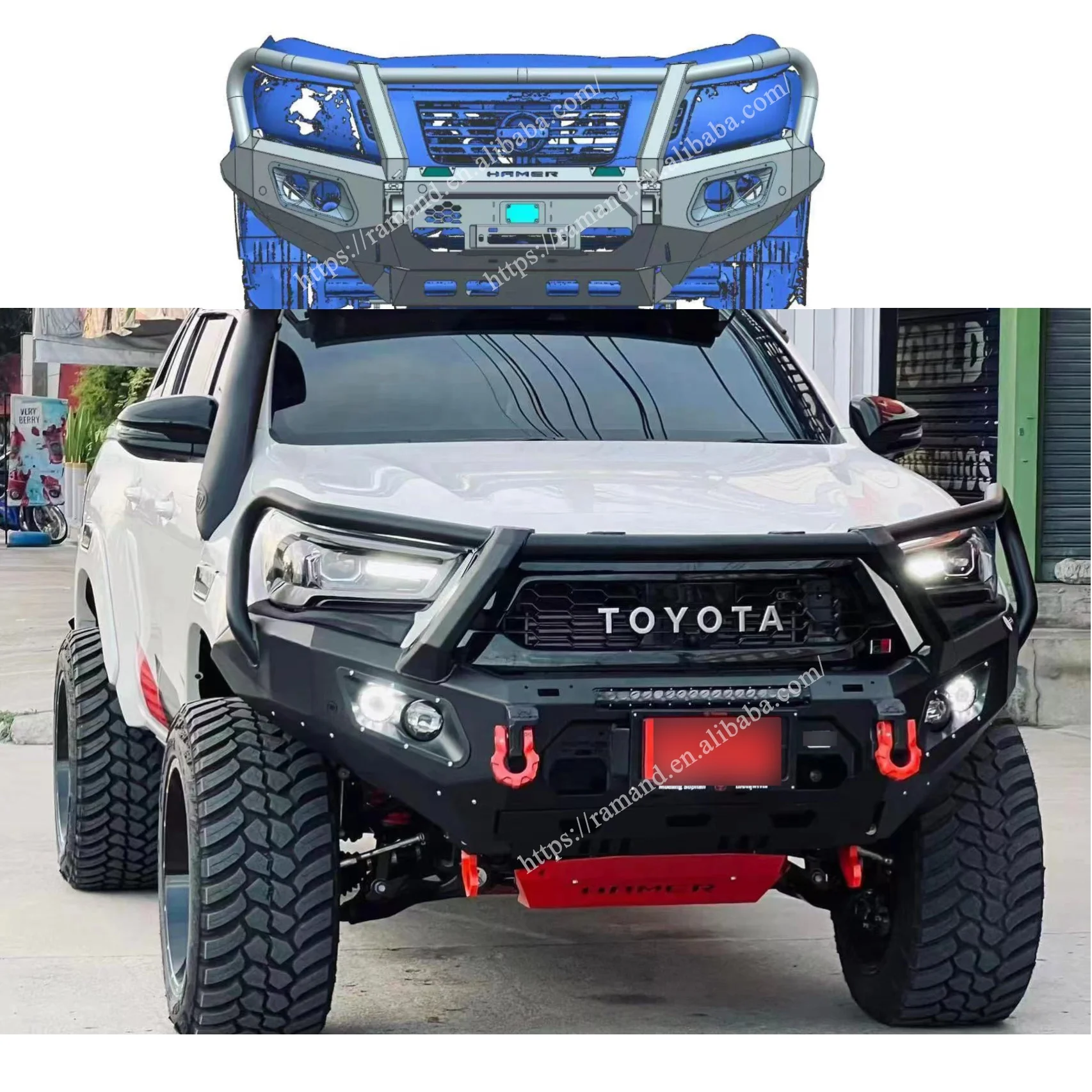 Hilux Revo Rocco Bull bar with protector Hamer steel front bumper for Hilux revo rocco 2015-2022 car bumpers