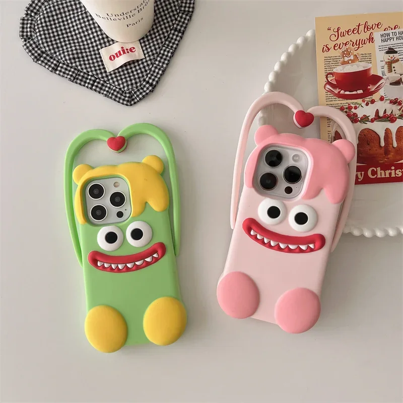 

INS Couple Silicone 3d Monster Soft Case For iPhone 16 15 14 13 12 11 Pro Max Korea Cute Cartoon Gift Anti-Drop Cover