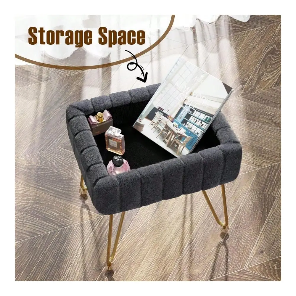 

Stool Chair Faux Fur With Storage15.7L X 11.8W X 19.4H Soft Ottoman 4 Metal Legs With AntiSlip Feet Furry Padded Seat Modern Mu