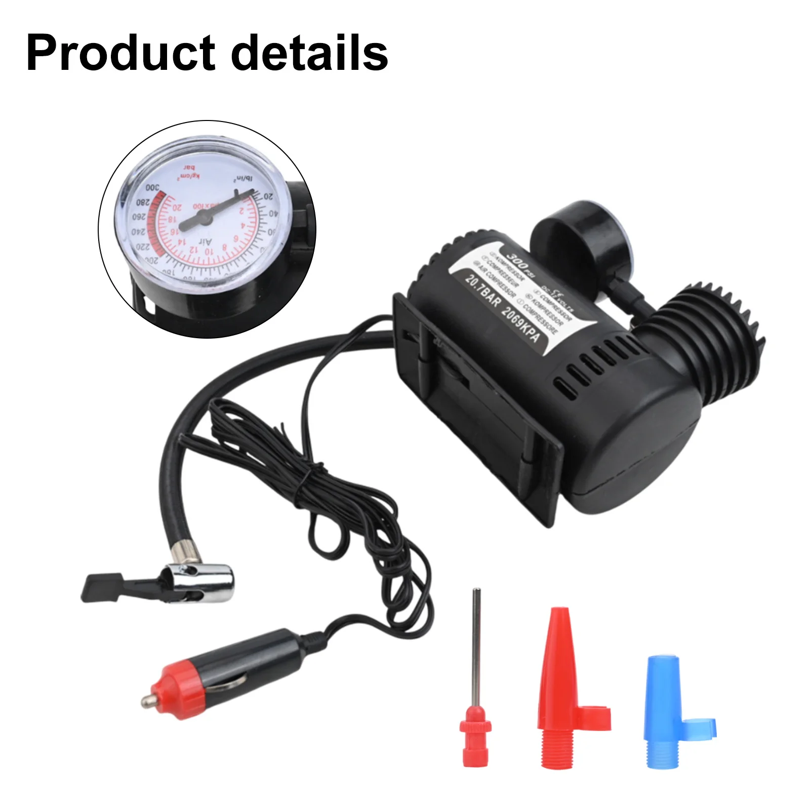 High Quality Practical Brand New Air Compressor Metal + Plastic 1 Pcs 12*13.5*7CM 300 PSI Air Pump For Motorcycle