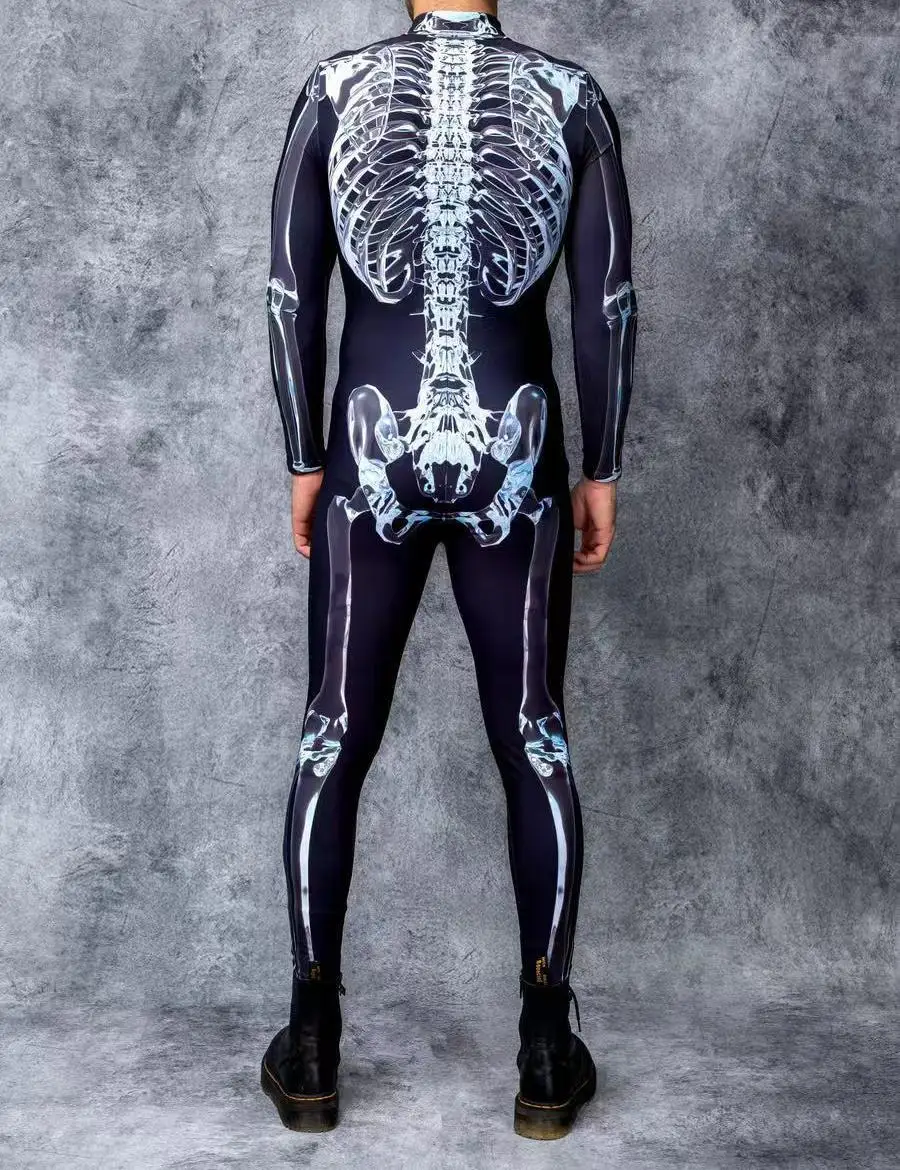 Halloween Schwarz-Weißes Spinnennetz Cosplay Bodysuit Kostüm Karneval Kunst Slim Jumpsuit Performance Karnevalsparty Zentai – Detail 10