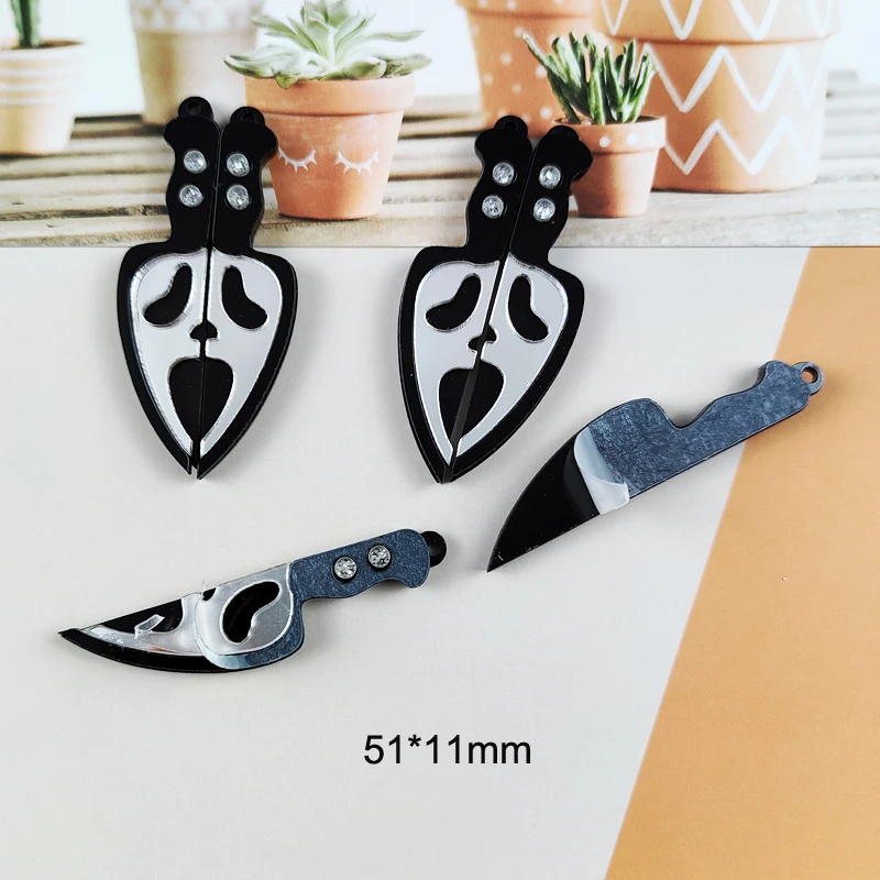 MuhNa 10 pcs Creepy Halloween Charms Acrylic Ghost Knife Pendant Jewelry Findings For Earring Necklace Diy