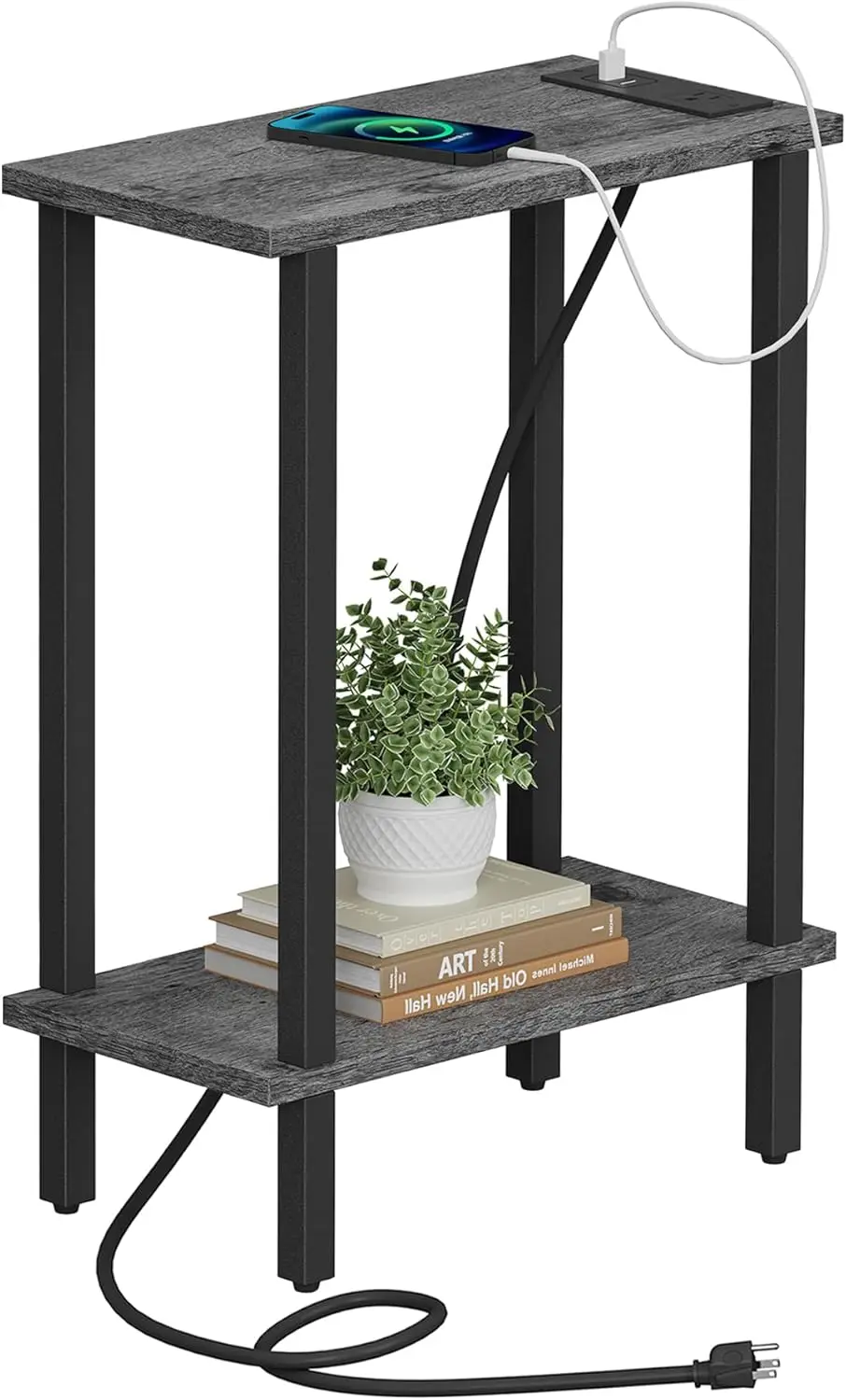 

Small End Table with Charging Station, Narrow Side Table with USB Ports and Outlets, Skinny Sofa Table, Slim Nightstand, Livi