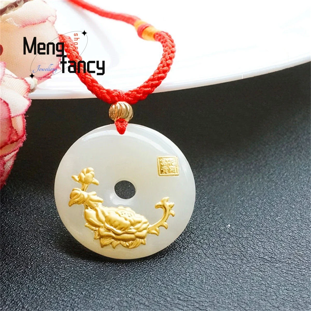 

Genuine Natural Gold Inlaid Jade Safety Buckle Necklace Simple Generous Personality Versatile Exquisite Men Women Couple Jewelry