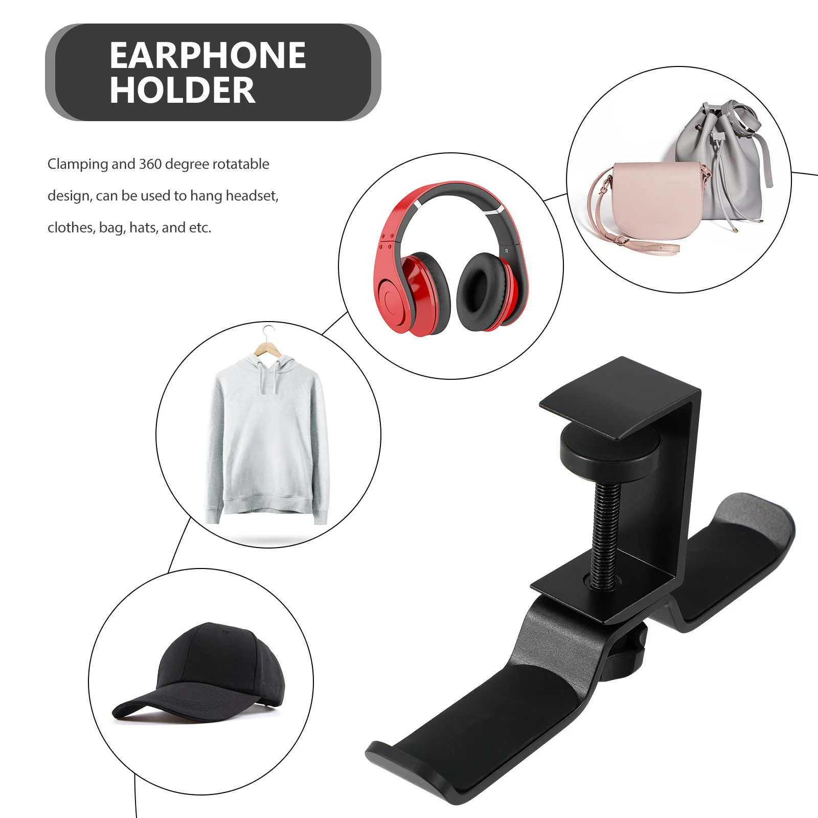 

Double Headphone Rack Rotatable Aluminum Alloy Durable Screw Fixing Under Desk Hook Headset Stand Headset Holder
