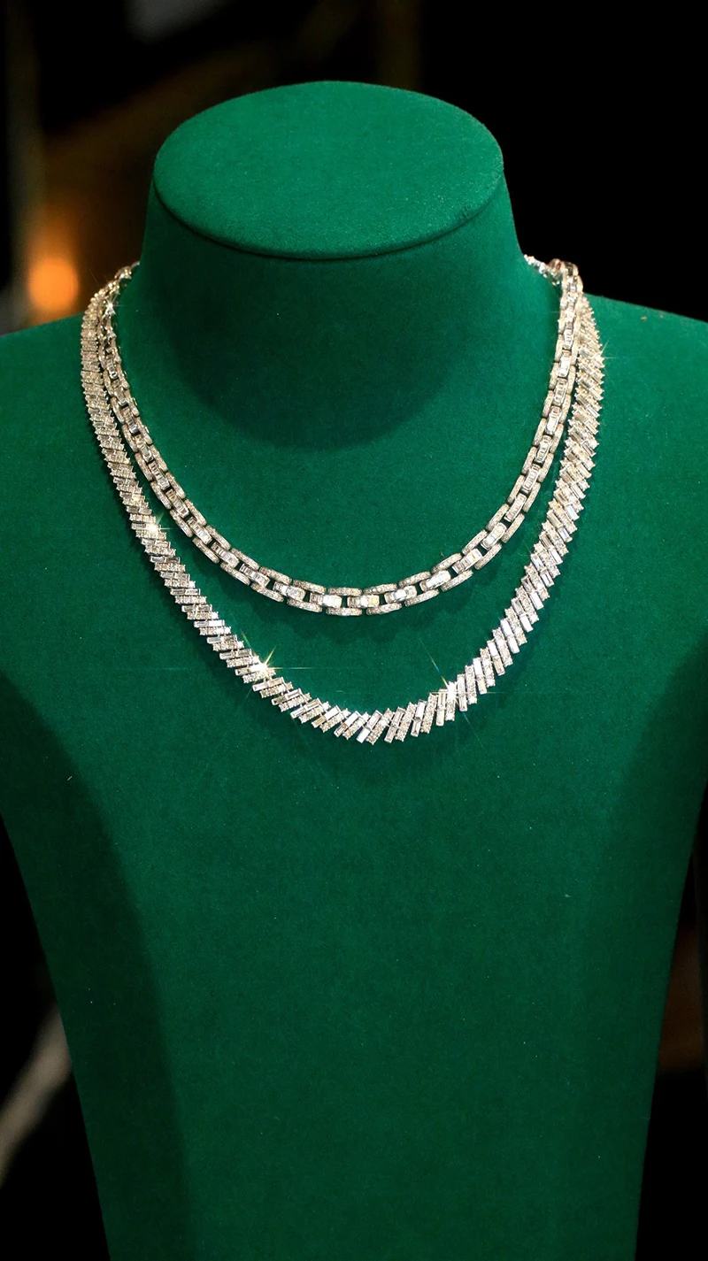 LUOWEND 100% 18K White Gold Necklace Luxury Shiny Design 3.70carat Real Natural Diamond Necklace for Women High Party Jewelry
