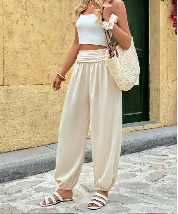 

Women Casual Joggers Loose Wide Leg Pants Casual Pant Solid Color High-Waist Trousers