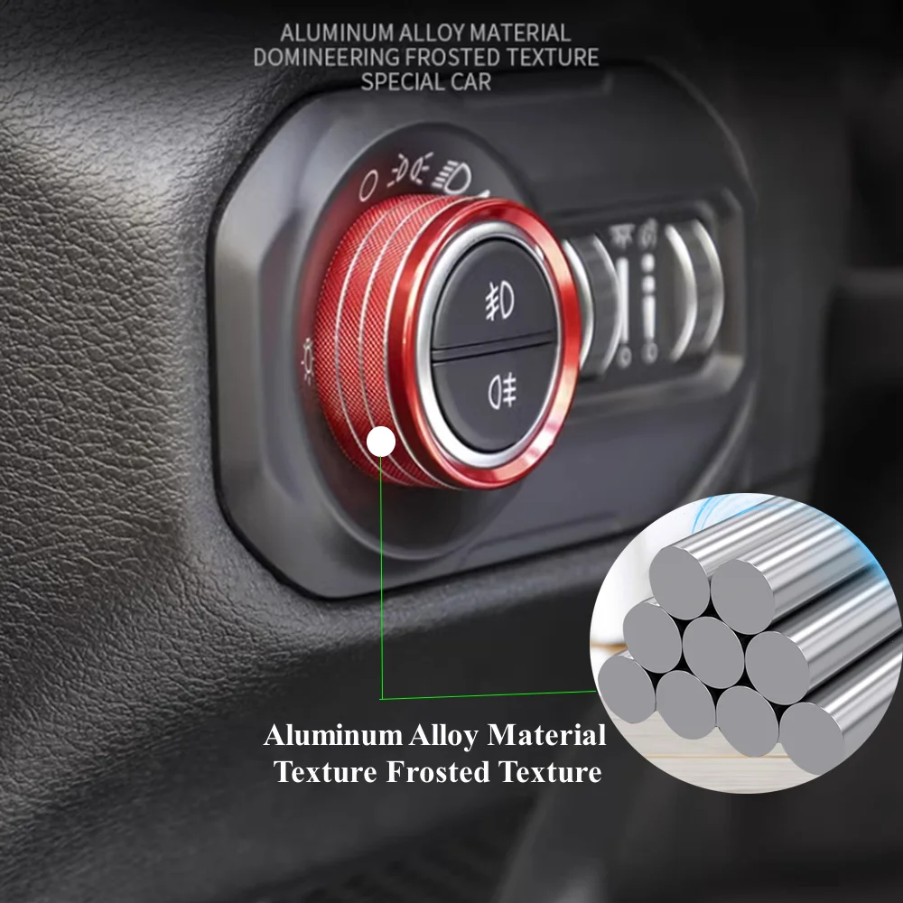 Car Headlight Air Conditioner Knob Switch Button Decoration Ring for Jeep Wrangler JL Gladiator JT 2018-2024 Interior Accessory
