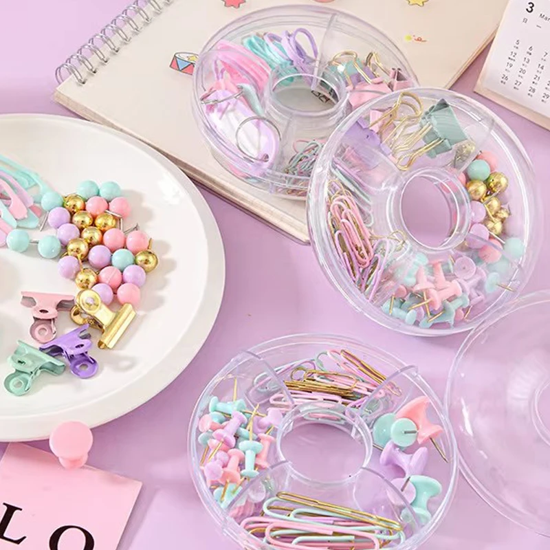 

Macaron Color Paper Clip Set,Push Pin and Thumbtack Combination Set,Office All in One Set