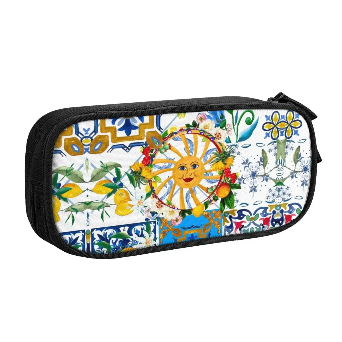Custom Mediterranean Summer Fruit Lemons Tiles School Pencil Cases Boys Gilrs Large Capacity Pencil Pouch Students Stationery