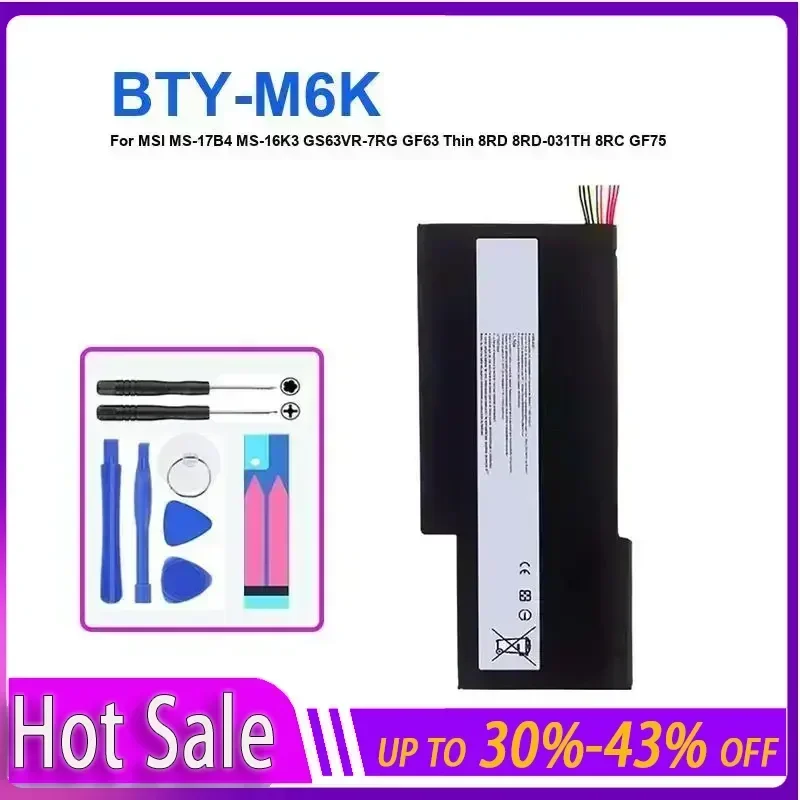 

Laptop Battery For MSI MS-17B4 MS-16K3 GS63VR-7RG GF63 Thin 8RD 8RD-031TH 8RC GF75 Thin 3RD 8RC 9SC Laptop BTY-M6K bateria