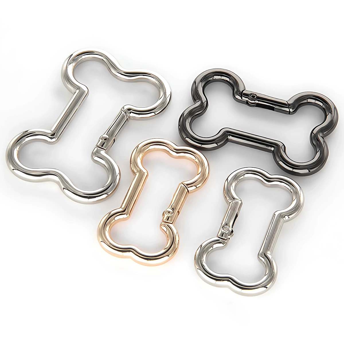 Metall-Knochenform-Schnapphaken mit Federverschluss für Lederhandwerk, Gürtel, Gurtband, Schlüsselanhänger, Karabiner, Hundekette, Schnalle – Detail 3