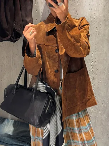 HH, moda de otoño para Mujer, solapa de terciopelo inversa, manga larga con bolsillos, abrigo para Mujer, chaqueta informal elegante de un solo pecho para Mujer