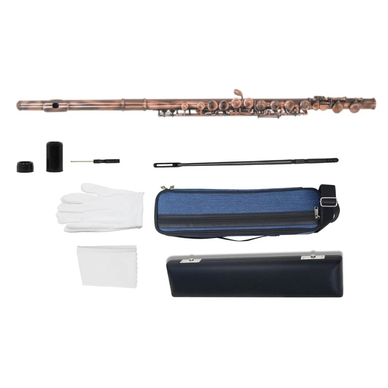 Flute Instrument with Cleaning Kits, Carrying Case, Gloves, Tuning Rod Flutes Closed Hole 16 Key Flute for Starter